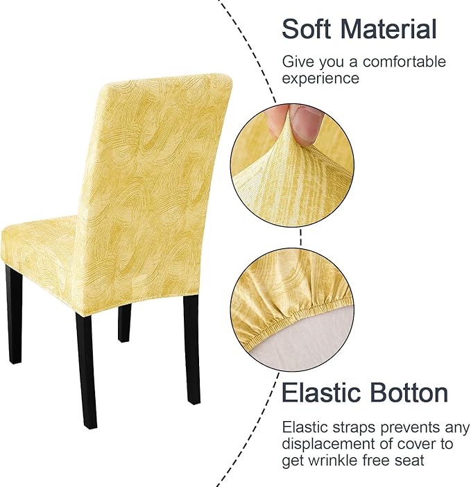 JQinHome Pattern Chair Covers for Dining Room Set of 6, High Stretch Removable Washable Parsons Chair Slipcover for Home Party Hotel Wedding Ceremony (Quicksand Beige,6PCS)-Ruum Studio Home