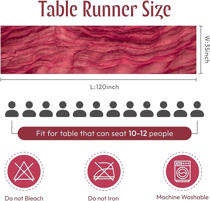 Sioloc Burgundy Red Cheesecloth Table Runner Fall Autumn Decor for Home 10ft Table Cloth for Wedding Birthday Party Bridal Shower Christmas Halloween Thanksgiving-Ruum Studio Home