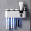 Toothbrush Cleaning Holder, Self Adhesive Toothbrush Holder with 3 Cups, Automatic Toothpaste Squeezer Dispenser Bathroom Accessories Set (White)-Ruum Studio Home