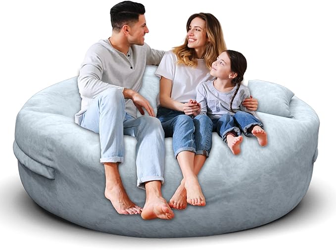 Bean Bag Chair for Adults 5FT,Soft Removable Cover for Teens/Girls Bedroom,Fluffy Giant Round Floor Beanbag Lounger Chairs (No Filler,Light Gray)-Ruum Studio Home