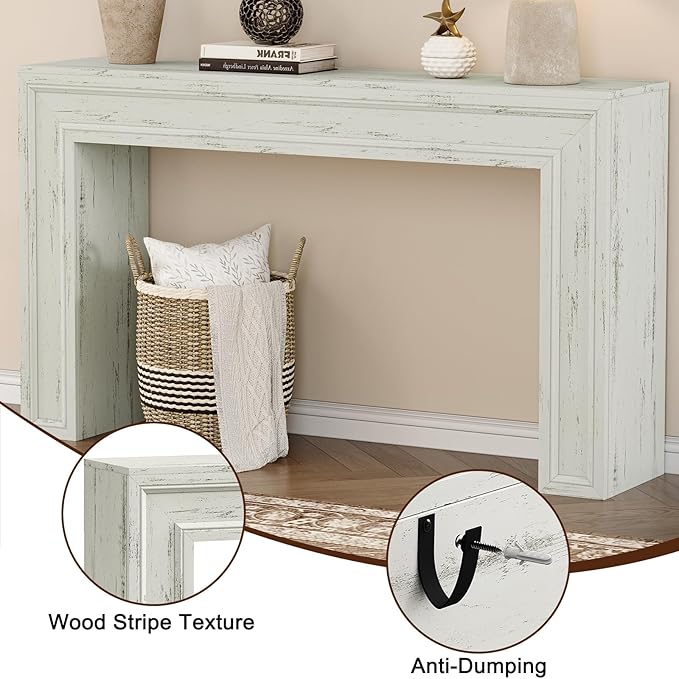Rresyet 55 Inch Long Console Table, Sofa Table Behind Sofa, Wooden Entryway Table, Farmhouse Entryway Table for Entry, Hallway, Living Room (White)-Ruum Studio Home