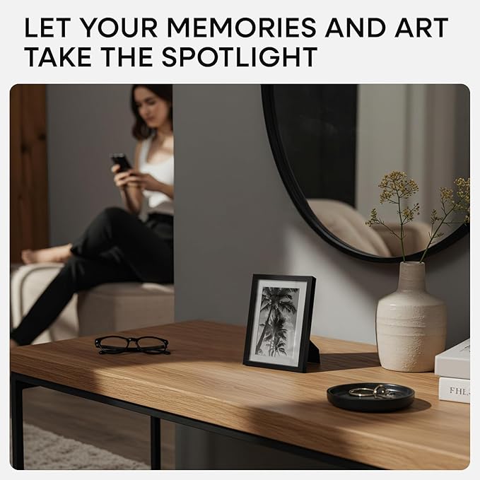 Homeforia 4x6 Picture Frame Black, High End Metal 4 x 6 Black Frames with Mat 3 x 5 for Art, 4x6 Desk Frame Matted to 3x5 inch Photo, 4 by 6 Wall or Tabletop Frames, Tempered Glass, Wall Kit, Set of 1-Ruum Studio Home