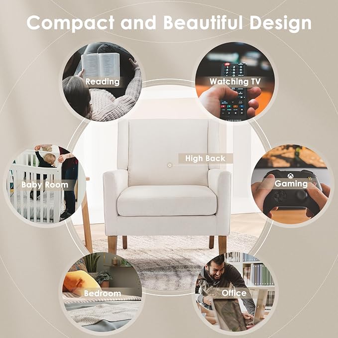 COLAMY Modern Wingback Living Room Chair Set of 2, Upholstered Fabric Accent Armchair, Single Sofa Chair with Lounge Seat and Wood Legs for Bedroom/Office/Reading Spaces, Beige-Ruum Studio Home