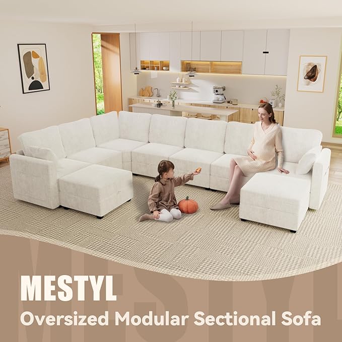 mestyl Modular Sectional Sofa Convertible Sofa Couch Set with Storage for Living Room, Modern 3 Seater Modular Sectional Couch (Beige)-Ruum Studio Home