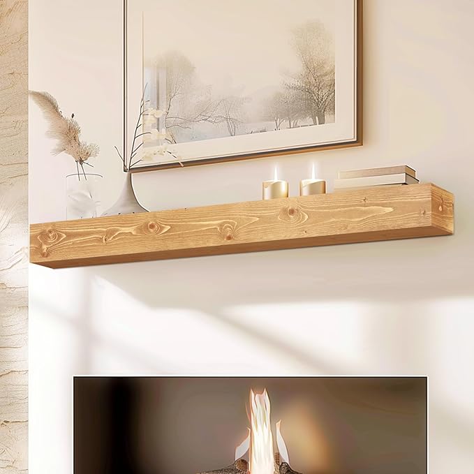 56x8x5 Fireplace Mantel - Handcrafted Rustic Solid Wood Wall Mounted Floating Shelf-Ruum Studio Home