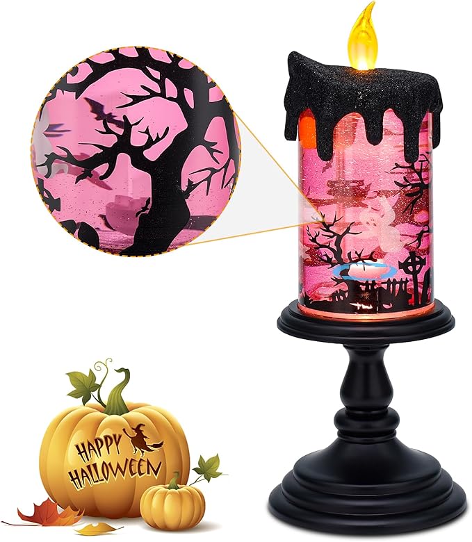 Halloween Snow Globe Candles Lighted Lamp, Lighted Flameless Candles with Water Glitter Swirls and Spooky Moving,Battery Operated-Ruum Studio Home