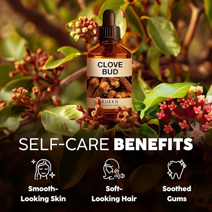 Kukka Clove Oil for Teeth and Gums - 4 Fl Oz - 100% Pure Natural Clove Essential Oil - Steam distilled from Flower Buds for Potency - Perfect Solution for Oral Care, Hair, Diffuser & Soap Making Scent-Ruum Studio Home