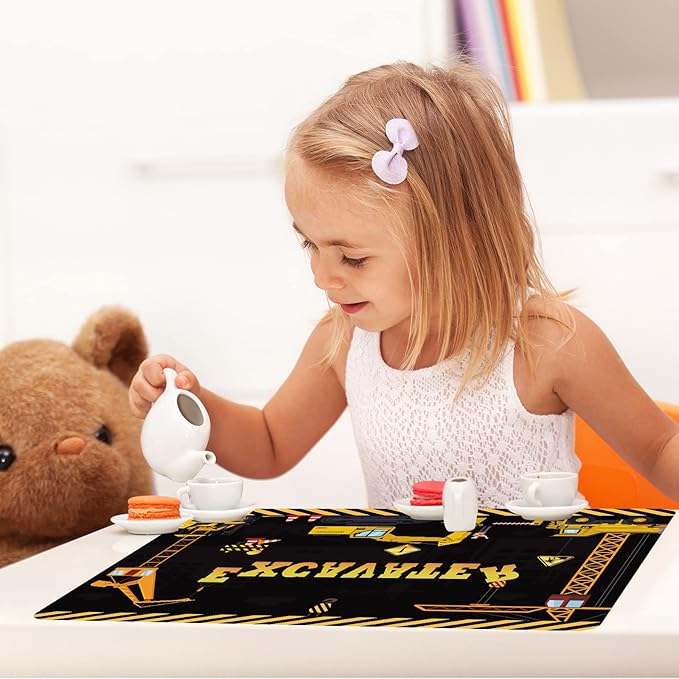 Construction Placemats Set of 6 Toddler Plastic Table Mats Dump Truck Place Mats Washable Vinyl Nursery Homeschool Table Decoration for Indoor Outdoor Party Kitchen Dining-Ruum Studio Home