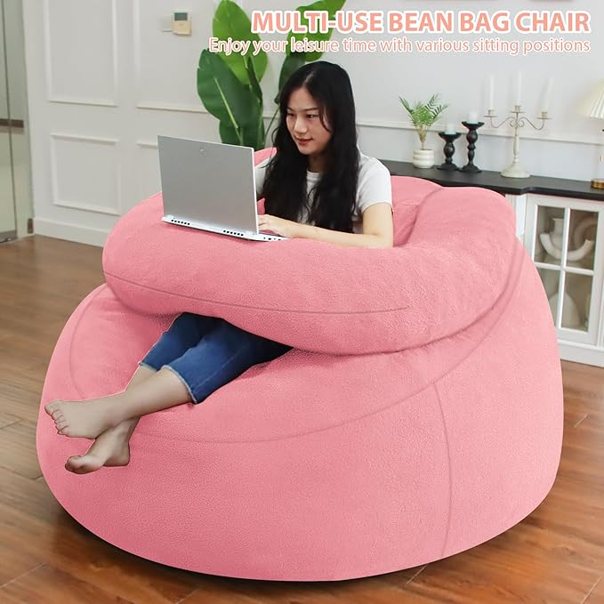 HABUTWAY Bean Bag Chair with U-Shaped Pillow for Adult and Kids Big BeanBag Chair with Filling Ultra Soft Teddy Fleece Couch Chair with Washable Cover for Living Room Bedroom, Light Pink & Light Pink-Ruum Studio Home