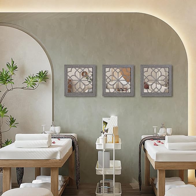 Boho Square Wall Mirrors Set of 2-12" x12'Decorative Mirrors for Wall Decor, BrownHandcrafted Mirror Panels Perfect for LivingRoom Bedroom Entryway Hallway (Brown)-Ruum Studio Home