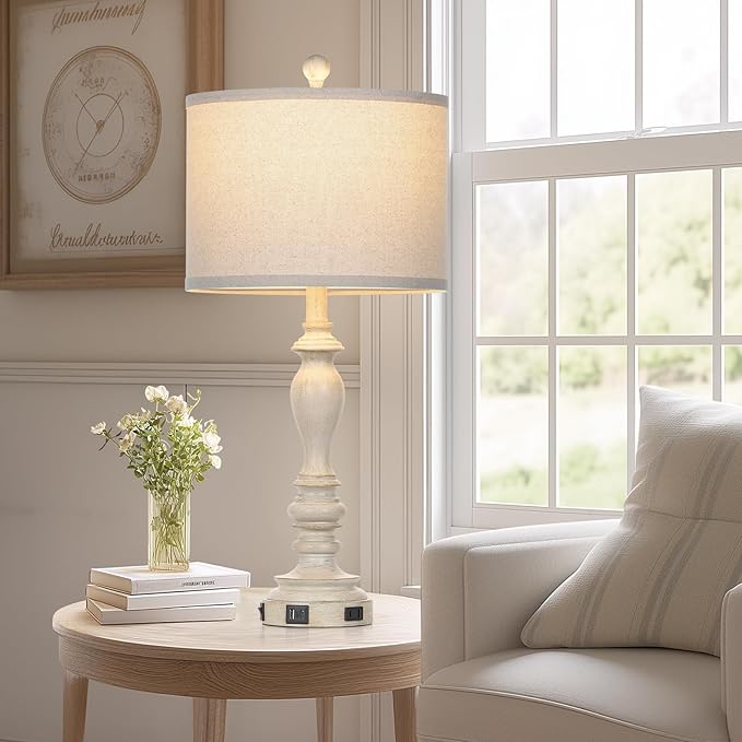 27.5" Retro Table Lamps Set of 2 with USB A+C Charging Ports -Nightstand Lamp for Bedroom Vintage Rustic Table Lamps for Living Room Traditional Nightstand Bedside Lamps（2 Bulbs Included）-Ruum Studio Home