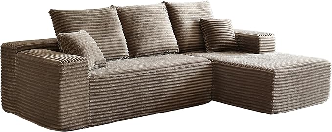 HYJT H&K Modular Sectional Sofa Cloud Couch, 107" Comfy L Shaped Sectional Couches for Living Room, Deep Seat Memory Foam Plush Fluffy Corduroy Boneless Couch Sectionals Right Facing Sofa Chaise Brown-Ruum Studio Home