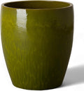 Emissary Bullet 18 in. Green Ceramic Round Planter (18 in. L x 18 in. W x 21 in. H) with Drainage Hole-Ruum Studio Home