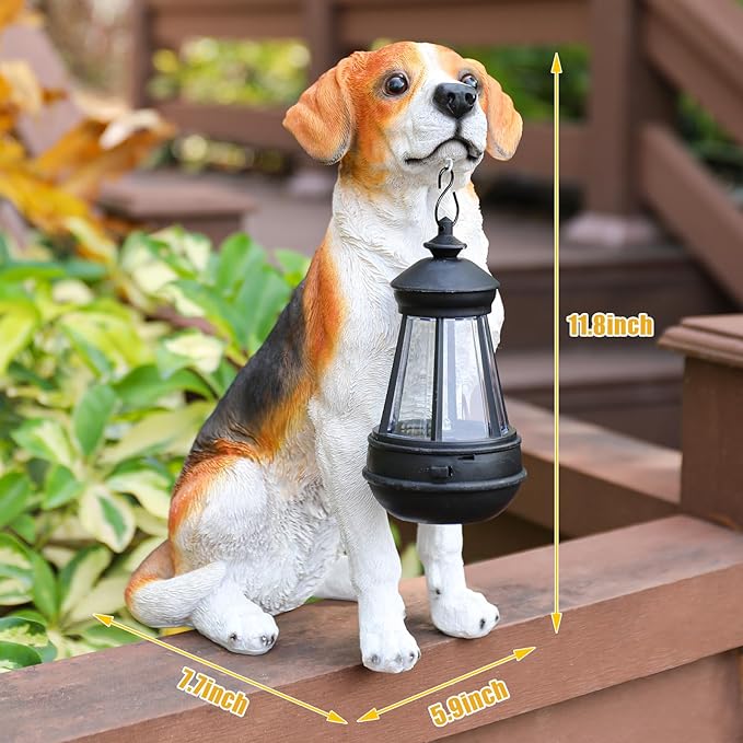 Solar Dog Statue Outdoor Decor - Beagle Dog Statue With Solar Lights for Patio, Lawn & Garden, Housewarming Gift-Ruum Studio Home