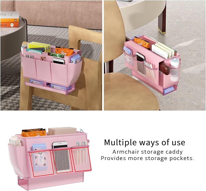 Bedside Caddy, Bed Organizer with 11 Pockets and Power Strip Holder, Versatile Bedside Storage Caddy for Home,Dorm,Bunk,Hospital,Crib Bed (2 Pack Pink)-Ruum Studio Home