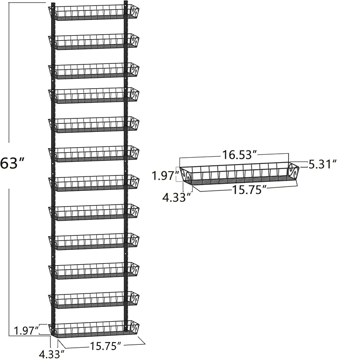 SWOMMOLY Adjustable Wall Mount Spice Rack Organizer, 12-Tier Dual-use (Multi-use) Hanging Spice Shelf Storage for Kitchen Pantry Cabinet Door, Seasoning Holder Organizer, Black-Ruum Studio Home