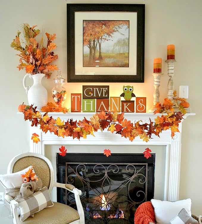DearHouse 2 Pack Fall Maple Leaf Hanging Vine Garland Artificial Autumn Foliage Thanksgiving Decor for Home Wedding Fireplace Party Christmas (Light Yellow)-Ruum Studio Home