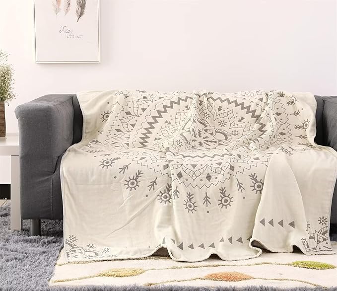 MSGKV Woven Boho Throw Blanket for Couch 100% Cotton Blankets,Versatile KnitWoven Blanket, Super Soft Warm & Decorative Blanket for Chair Bed Sofa and Living Room, 60''Wx 80''L-Ruum Studio Home