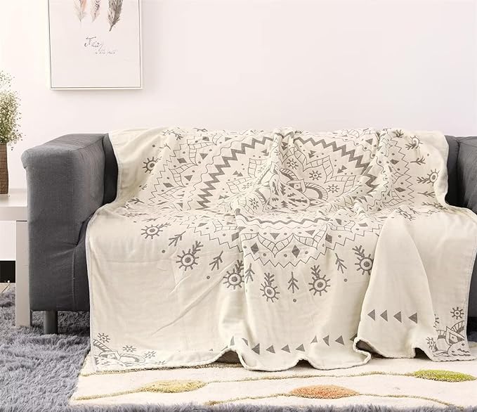 MSGKV Boho Throw Blanket for Couch Sofa Bed, 100% Cotton Blankets 80''x 90'' Woven Blankets Boho Quilt, Versatile KnitWoven Blanket, Super Soft Decorative Blanket for Chair Sofa and Living Room-Ruum Studio Home