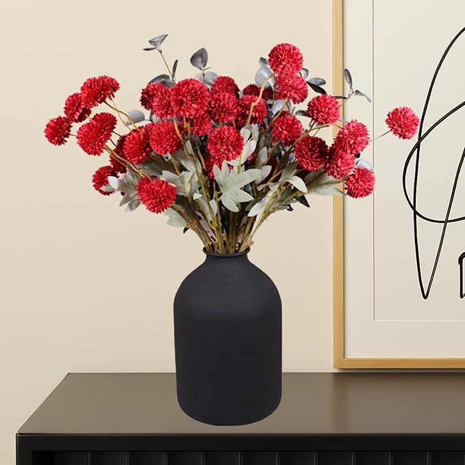 Burgundy Flowers, Maroon Artificial 10 Long Stems + Eucalyptus, Wine Colored Silk Flowers for Burgundy Decor, Fall Table Centerpieces, Dark Red Faux Mums, Thanksgiving Centerpieces For Tables-Ruum Studio Home