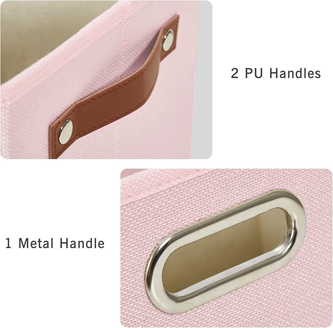 Large 3-Pack Foldable Fabric Storage Bins with Durable PU & Metal Handles, Collapsible Storage Baskets for Shelves, Home Storage, Closet Organizers, Living Room(14.9"x9.8"x9.8", Pink)-Ruum Studio Home