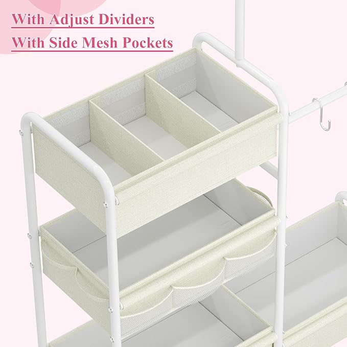 2in1 Baby Diaper Caddy & Clothes Organizer and Storage Rolling Cart, Large Capacity Nursery Organization For Baby Dresser,Changing Table, Crib, With 2 Dividers & 7 Pockets,White-Ruum Studio Home
