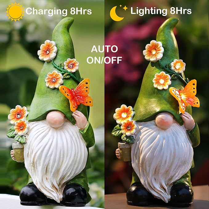 Snowrabbit Garden Gnomes Statue Outdoor Decor,10.5" Resin Solar Garden Gnome Outdoor Statues, Funny Gnomes Gardening Gifts for Women,Bithday Gifts for Grandma-Ruum Studio Home