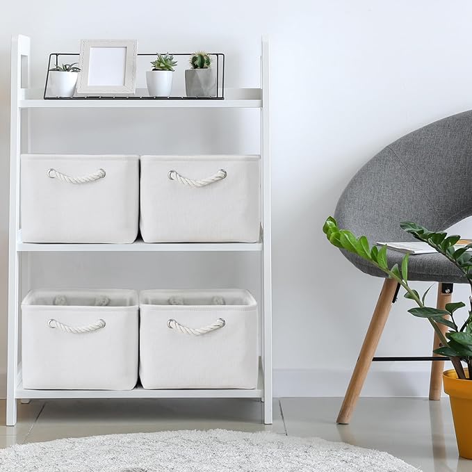 TheWarmHome Storage Basket for Gifts Empty - Large 3 Pack 15.7x11.8x8.2 inch Storage Basket for Organizing with Handles, Canves Storage Bins for Organizer Closet Toy Cubes Gift (White)-Ruum Studio Home
