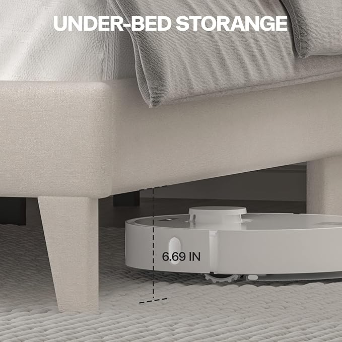 Full Size Bed Frame with Wingback Headboard, Upholstered Platform Bed Frame with Diamond Tufted Headboard & Lights, Wood Slat, Easy Assembly, Noise-Free, No Box Spring Needed, Beige-Ruum Studio Home