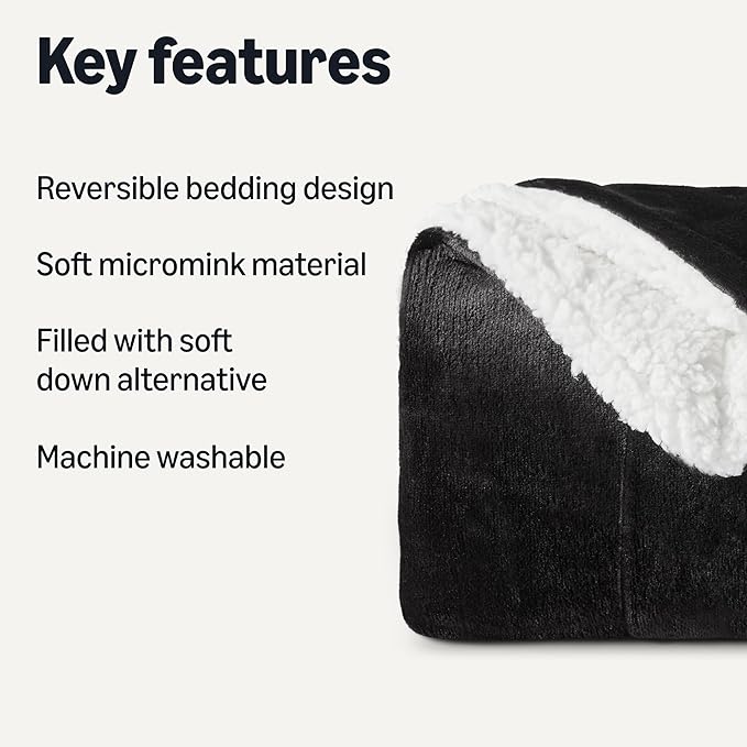 Amazon Basics Reversible Sherpa Throw Blanket, Black, 50"x60"-Ruum Studio Home