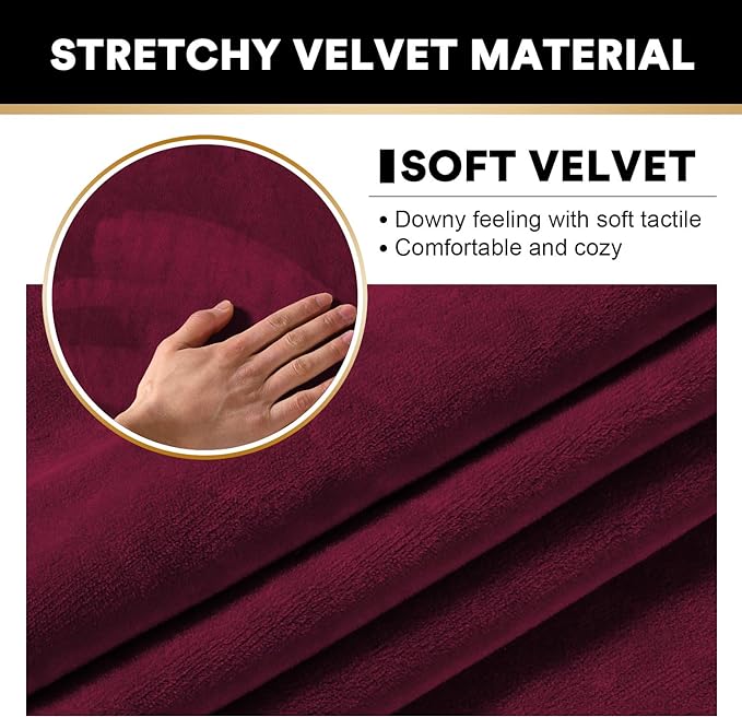 PrinceDeco Velvet Cushion Covers for Sectional Couch, 3 Back Cushion, Burgundy-Ruum Studio Home