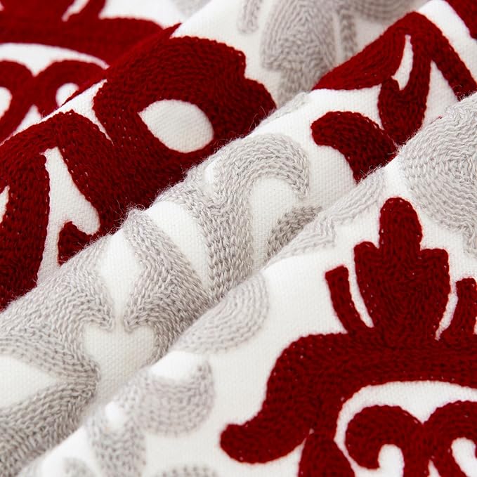 HWY 50 Burgundy Red Decorative Throw Pillow Covers 18x18 Inch (1 Piece), Embroidered Cotton Farmhouse Cushion Cover Pillow Case for Sofa Couch Living Room Bed Bedroon, Floral Geometric-Ruum Studio Home