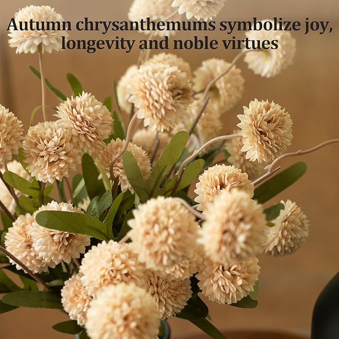 Fake Flowers in Vase for Centerpieces, Faux Flowers in Modern Ceramic Vase Set of 3 with 8 Artificial Autumn Chrysanthemums Home Decor-Ruum Studio Home