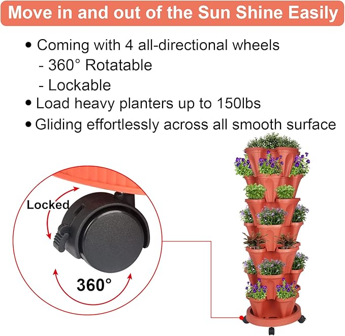 Vertical Planter 7 Tier Stackable Planters Garden Planters Strawberry Herb Flower and Vegetable Planter Indoor Outdoor Gardening Pots with Removable Wheels and Tools 2-Pack-Ruum Studio Home
