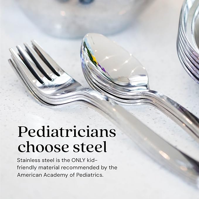 Ahimsa Stainless Steel Kids Utensils - Kids Fork and Spoon Set, Pediatrician Designed Toddler Silverware Set, 100% BPA Free & Dishwasher Safe (Classic)-Ruum Studio Home