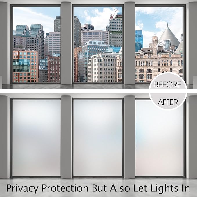 HIDBEA Frosted Window Privacy Film Non-Adhesive, Reusable Window Glass Films Heat Control Self Static Cling Removable Window Stickers for Home Office Living Room (Frosted, 55.1 Inch x 32.8 Feet)-Ruum Studio Home