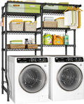 Ulif U13 Medium Over Washer and Dryer Storage Shelves, 6 Tiers Laundry Room Standing Shelf with 2 Hanger Rods, Space Saver Clothes Drying Rack, 57.8" W x 22" D x 77.4" H, Black-Ruum Studio Home