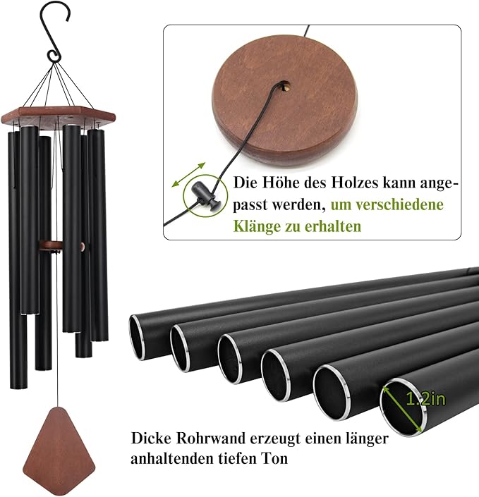 Wind Chimes for Outside Large Deep Tone, 44 Inch Black Memorial Windchimes, Outdoor Wind Chimes Gifts for Housewarming, Mother's Day, Christmas, Patio Garden Yard Decoration-Ruum Studio Home