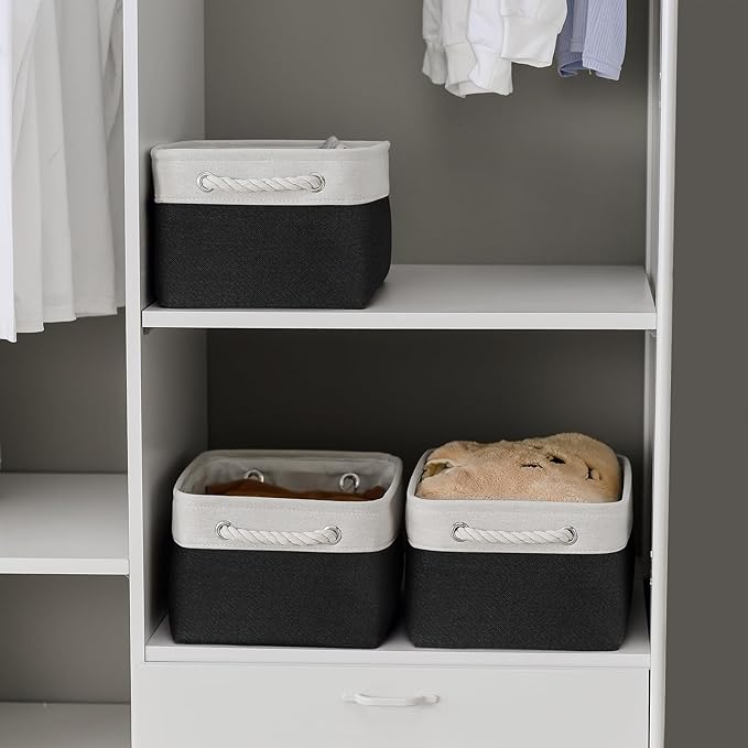 TheWarmHome Storage Basket for Organizing - 3 Pack 13.8x9.8x6.7 inch Medium Collapsible Storage Bin for Shelves with Handles Organizer Closet Cubes Cloth Gift Toy (White & Black)-Ruum Studio Home