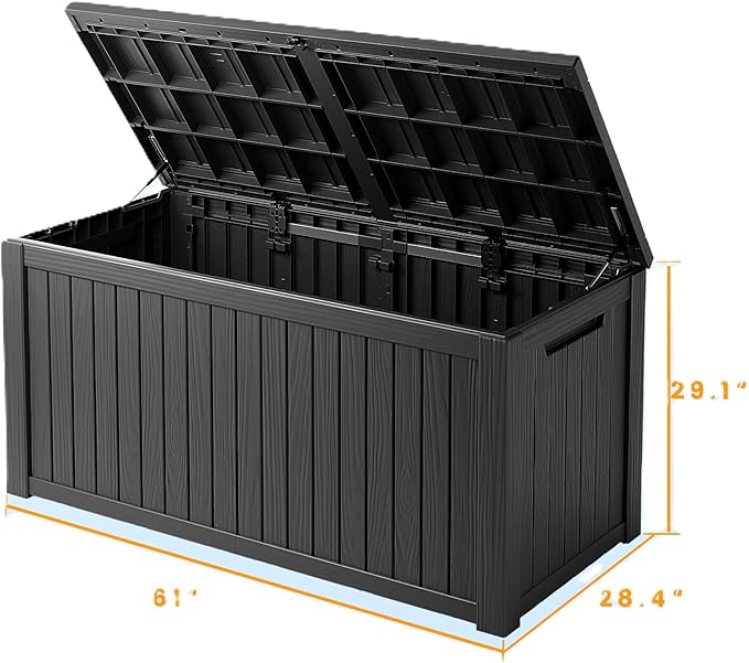 182 Gallon Deck Box Waterproof, UV Resistant Resin Outdoor Storage Box with Hydraulic Rod, Lockable Design and Enhanced Durability for Patio, Garden, and Poolside Use-Ruum Studio Home