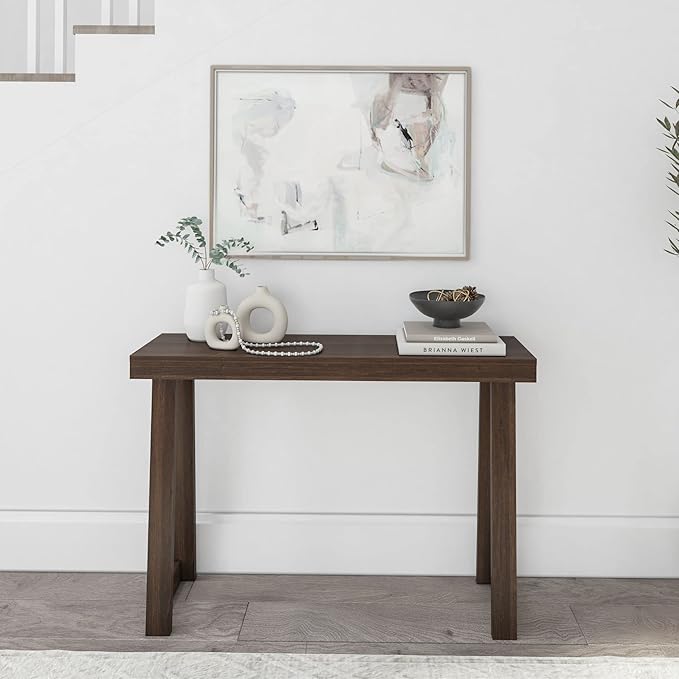 Plank+Beam Solid Wood Console Table, 46.25 Inch, Sofa Table, Narrow Entryway Table for Hallway, Behind The Couch, Living Room, Foyer, Easy Assembly, Walnut-Ruum Studio Home