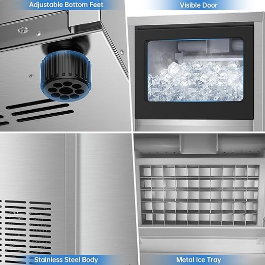 Ice Machine Commercial Ice Maker Machine, 150 Lbs /24H, 30 lbs Bin, Under Counter Built-in or Freestanding, Stainless Steel Household Use, Restaurant Bar Kitchen Cafe-Ruum Studio Home