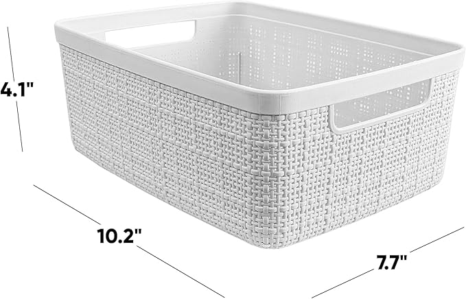 Curver Set of 8 Jute Small Decorative Plastic Organization and Storage Baskets, Perfect Bins for Home Office, Closet Shelves, Kitchen Pantry and All Bedroom Essentials-Ruum Studio Home