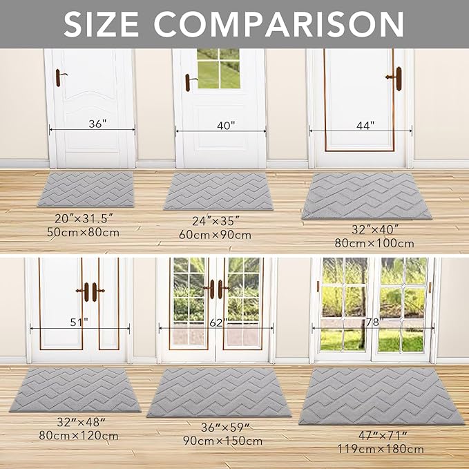 hicorfe Front Door Mat Outside Entrance,36"x59" Absorbent Muddy Dirt Resist Welcome Door Mats Outdoor Indoor,Stain and Fade Resistant,Non Slip Backing Entry Mat Doormat for Entryway(Light Grey)-Ruum Studio Home