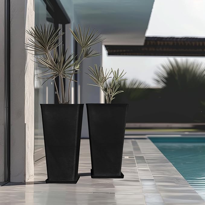 LA JOLIE MUSE 30 inch Tall Black Planters Set of 2, Indoor/Outdoor Rectangular Large V Shaped Taper Planters for Front Door-Ruum Studio Home