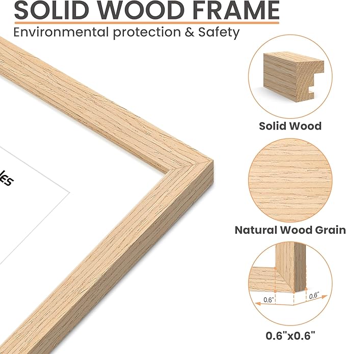 upsimples 8x10 Picture Frame, Natural Solid Wooden Picture Frames, Display 5x7 with Mat or 8 x 10 Without Mat, Wall or Tabletop, 1 Pack, Natural