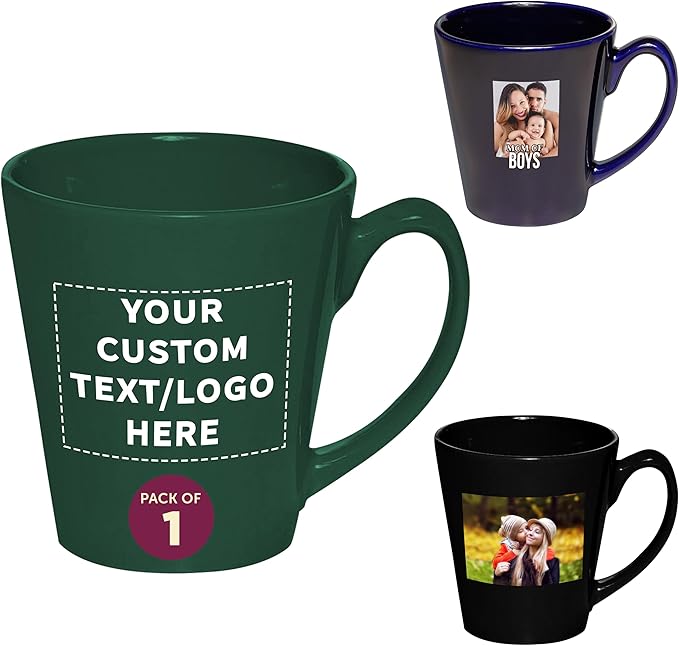 DISCOUNT PROMOS Custom Glossy Ceramic Latte Coffee Mug 12 oz. Set of 1, Personalized Bulk Pack - Perfect for Tea, Espresso, Cappuccino, Hot Cocoa - Green-Ruum Studio Home
