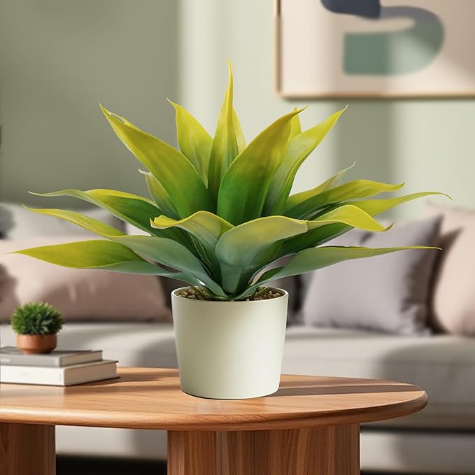 Artificial Agave Plants,Large UV Resistant Fake Agave Planters for Indoor and Outdoor Decorating Tropical Plant Succulents Greenery Indoor Decor (2Pack,22" Yellow)-Ruum Studio Home