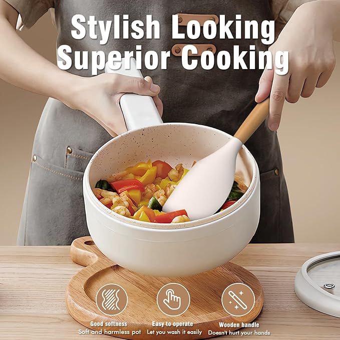Silicone Cooking Utensils Set - Silicone Kitchen Utensils for Cooking Wooden Handles, 446°F Heat Resistant Kitchen Utensil Spatula Sets w Holder, Gadgets for Non-Stick Cookware BPA FREE (Cream White)-Ruum Studio Home