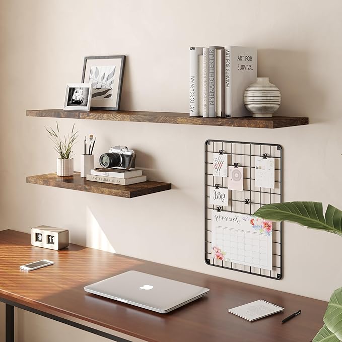 Wall Shelf Set of 2, Rustic Brown Floating Shelves 30 in W x 10 in D x 1 in H, Wooden Floating Wall Shelf with Invisible Brackets for Living Room/Bedroom/Bathroom/Kitchen Storage and Decor-Ruum Studio Home